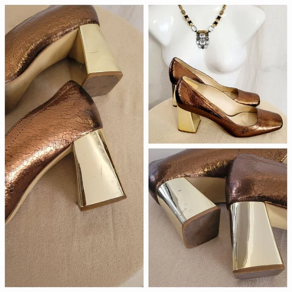 Bronze Block Heel Pumps / 39 - Picture 3 of 9